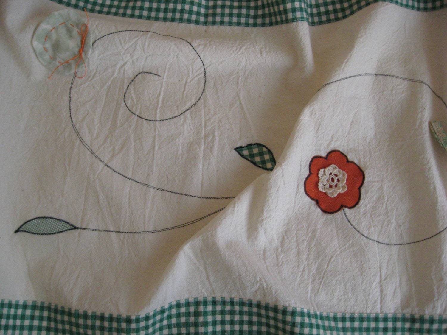 Springtime, summer green orange flower table cloth,runner - Modern,country floral kitchen dining room home decor