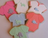 Baby Onesie Decorated Cookies - Baby Shower Favor, Whale, Turtle, Elephant