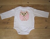 Pink Baby Owl Applique Onesie/ Bodysuit with Long Sleeves  Size 000 Fit 0-3 months