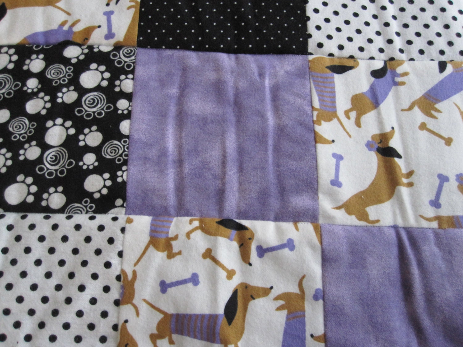 Adorable Dachshund purple, black and white soft flannel quilt/throw