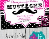 Mustache Birthday Invitation Printable- 4x6 or 5x7- 3 colors available