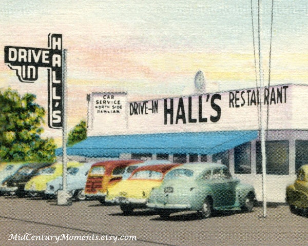 1950s Roadside Diner Photo, Drive In Resturant Print, Mid Century Modern 50s, Home Decor Art 8x10 Old Cars Photography California Old 99 Hw