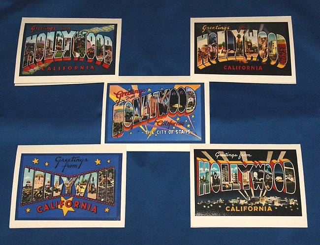 Handmade Card Set Greeting Hollywood Blank 5x7 Size, Set of 5 with Retro Vintage Postcard Prints Movie Star Golden Age Mid Century 1940 1950