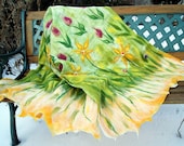 Nuno felted scarf, long shawl with floral spring motive. OOAK - filcAlki