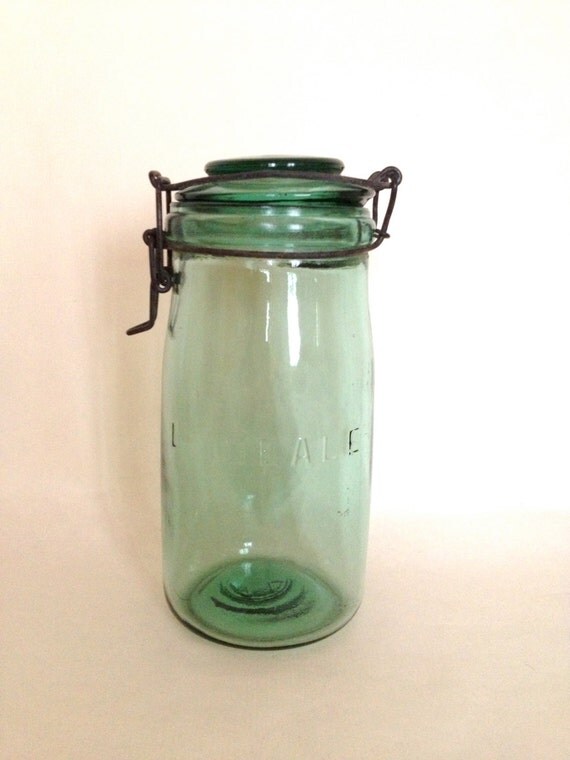 Vintage French Idéale green glass canning jar by AbeilleAntiques