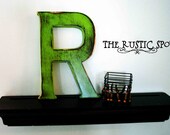 Wedding Decoration Wood Letter  'R' Girls Room Home Decor Nursery Decor Shabby Chic Seedling Green