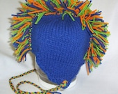 ON SALE Mohawk Knit Baby Earflap Beanie Cap Hat Royal Blue Orange Lime Green Or Any Colors Any Size Newborn Baby Gift or Photo Prop
