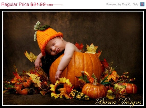 ON SALE Pumpkin Knit Baby Hat Baby Boy Hat Baby Girl Hat Orange Baby Photo Prop Hat Halloween Thanksgiving