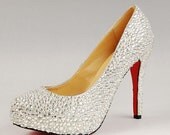 Handmade shoes Sexy White Crystal  wedding shoes 8cm tall high-heeled shoes,party shoes,BFsole Bridal Shoes (MORE COLORS AVAILABLE)