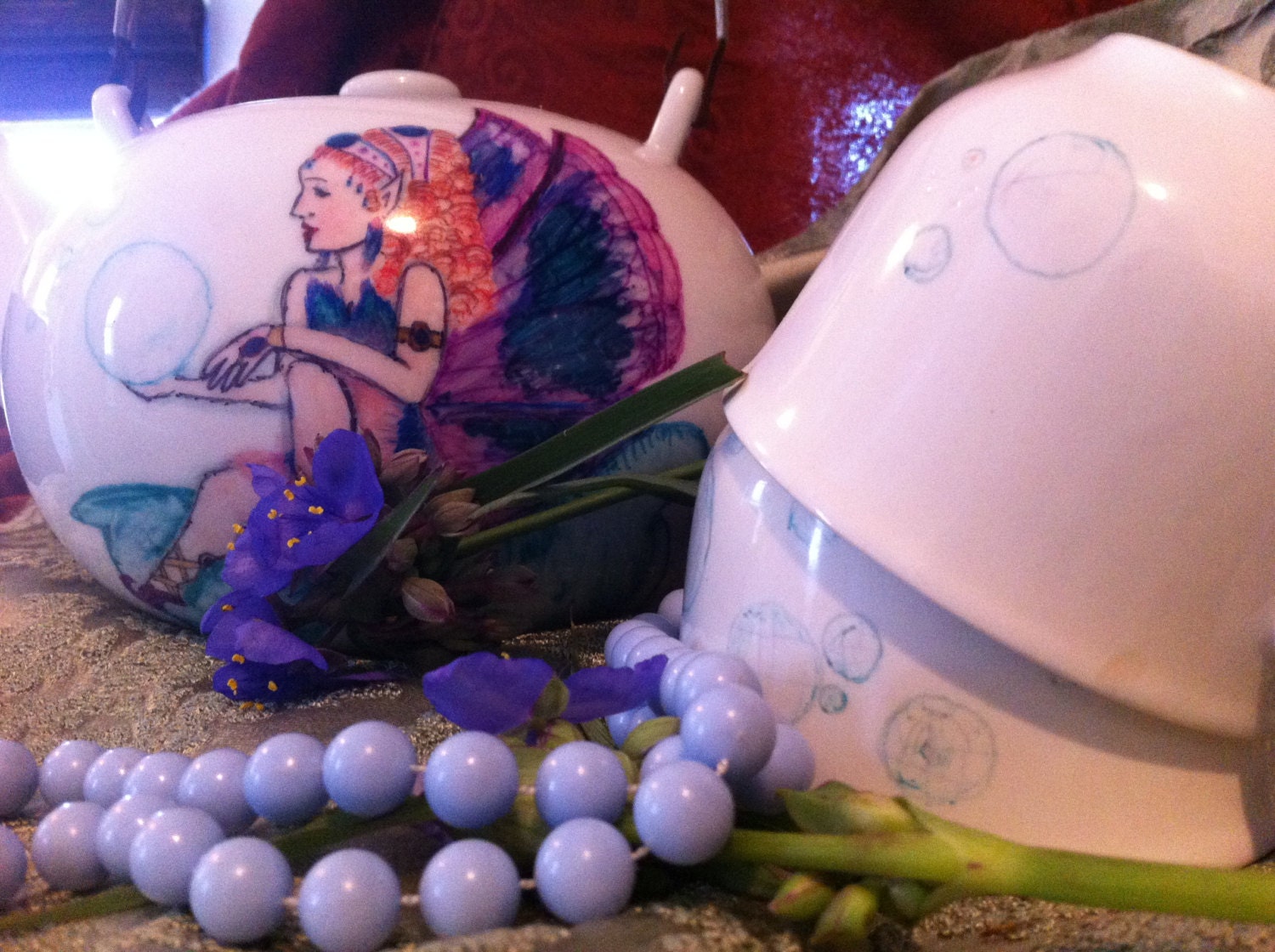 Bubble Fairy Tea pot and set of two tea cups