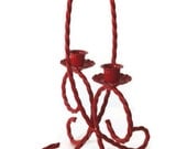 Red Candle Holder, Upcycled Candle Holder, Painted Candle Holder, Painted Candle Stick