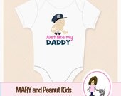 Police Officer Just Like Daddy or Mommy Baby Girl Onesie Design, Custom Made to Order from Mary and Peanut Kids