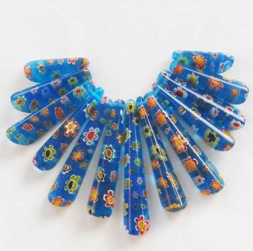 HARD to FIND:  Beautiful Lampwork Glass Pendant Bead Set - Blue, Red, Orange,Yellow Millefiore - AshiraBeads
