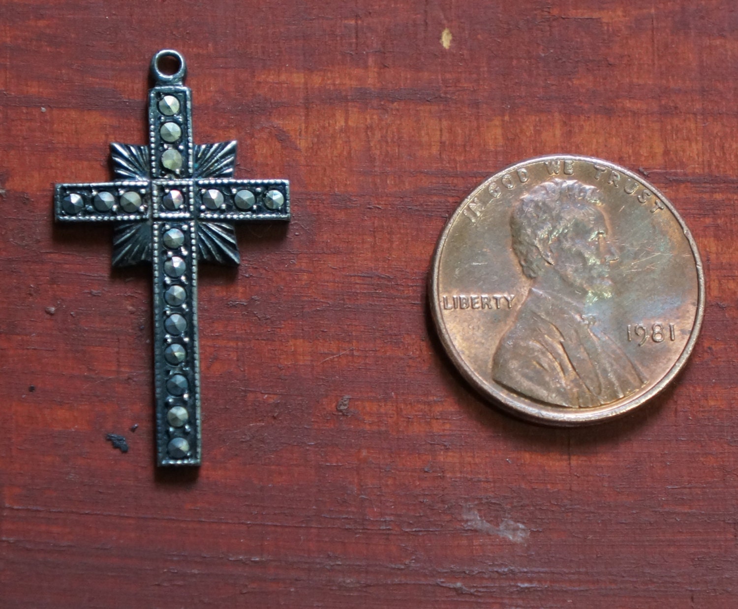antique sterling silver cross crucifix by THEDA  for a necklace- very old, nice patina, free shipping