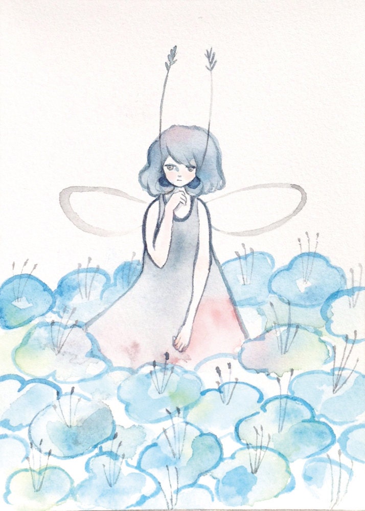 original illustration 5x7 "yumyum flowers"  Watercolor Painting