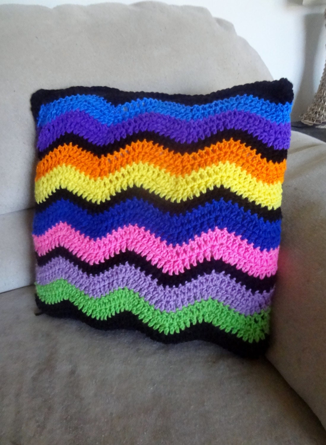Crochet Chevron Throw Pillow, Crochet Ripple Wave Pillow