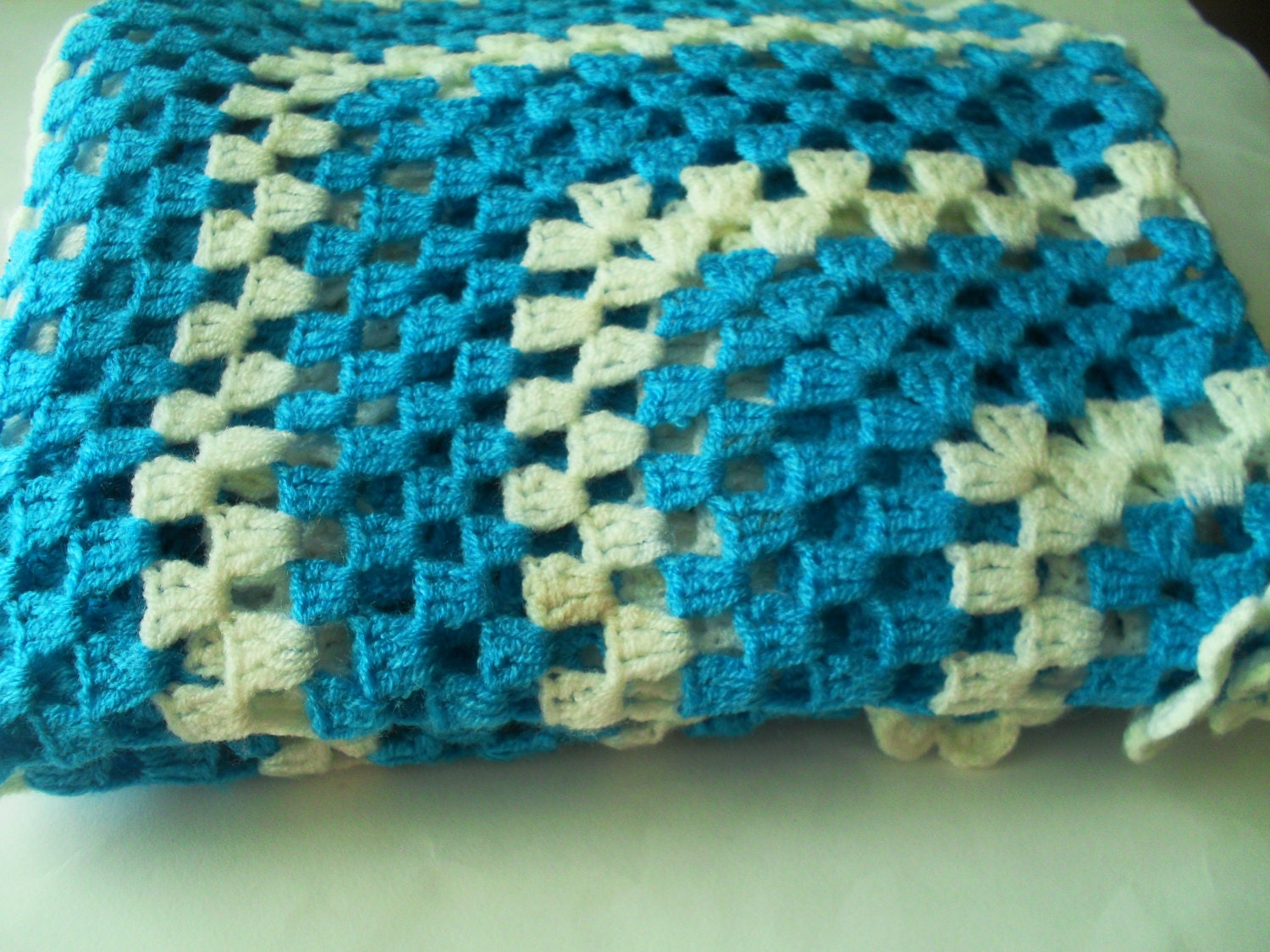 blue, white, for baby boy,Baby Blanket CROCHET Easy Afghan NEWBORN Car Seat Stroller Beginner Build A Shell