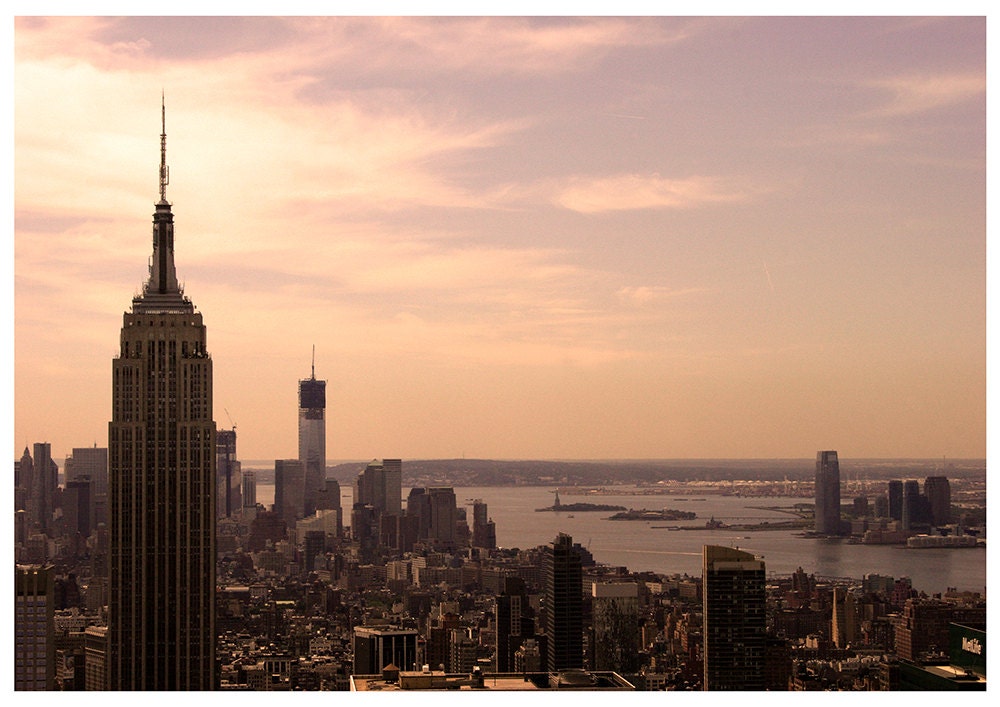New York Photograph, Manhattan Skyline, Empire State Building, Morning Sunrise, wall decor, USA