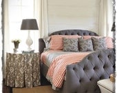 Custom Upholstered Bed with Diamond Tufting - Shown in a Cal-King and in Pewter Brushed Linen