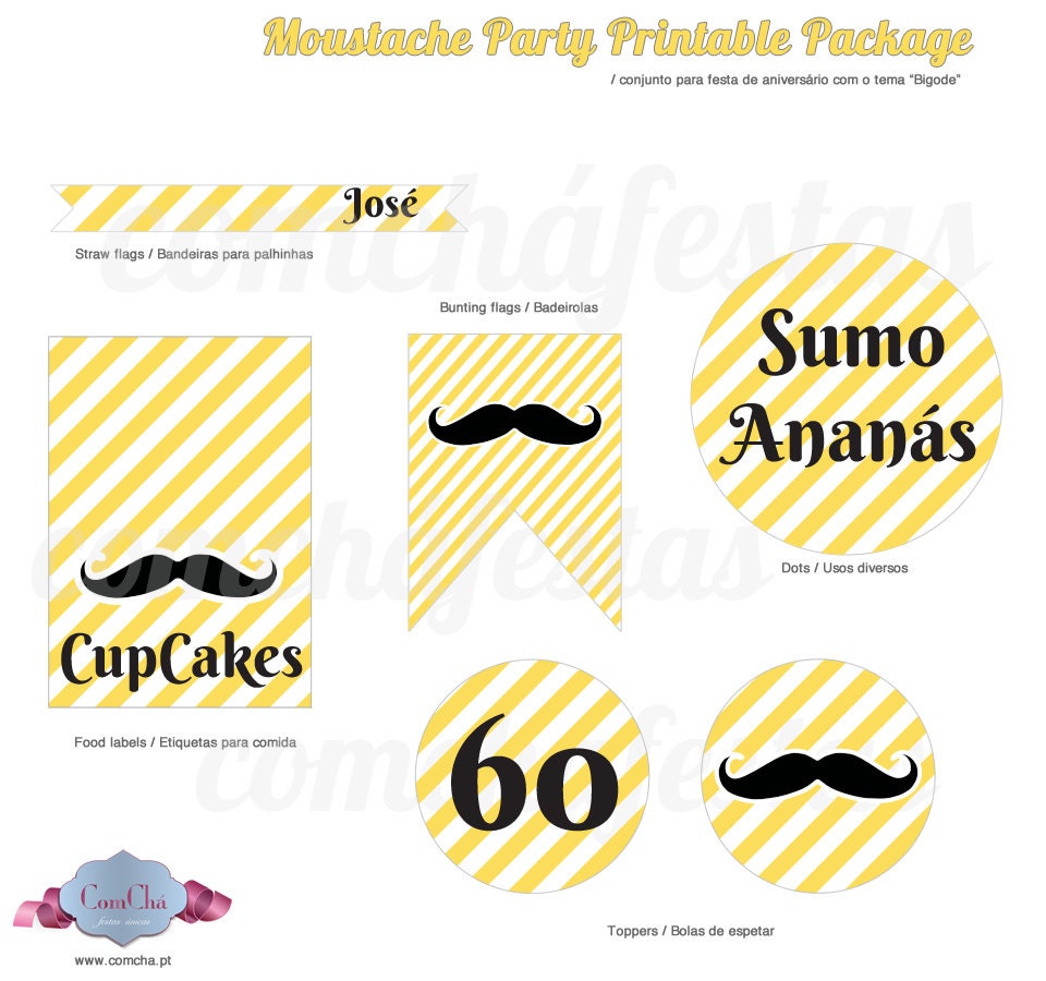 Kit Festa Moustache (PDF) / DIY Moustache Birthday Party Printable Package
