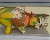 Vintage Hippo Stuffed Hippopotamus Hippy Hippie Flower Child Daisy