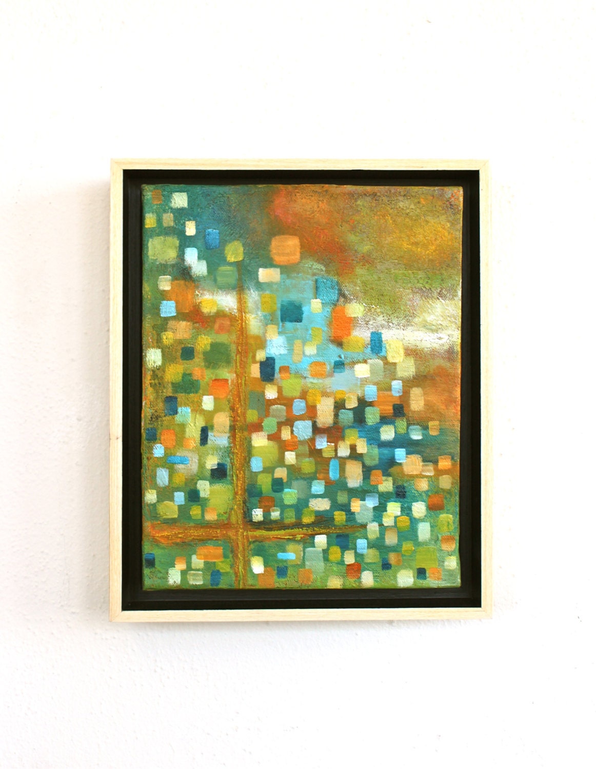 original abstract framed painting colorful mid century modern geometric squares rectangles Samba