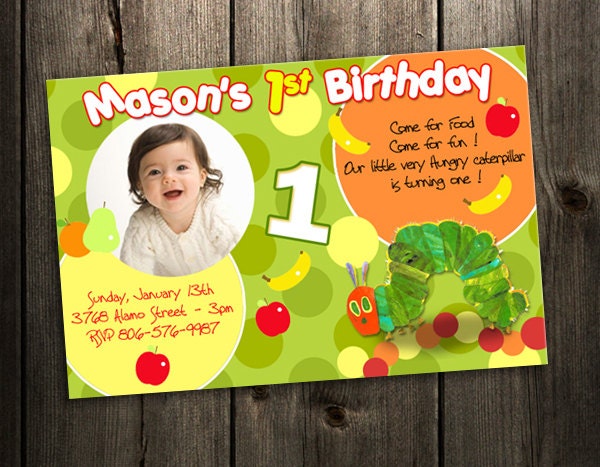 Very Hungry Caterpillar party invitations birthday invites photo printable - custom first 1st baby shower cards digital file