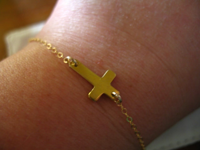 Set of 8 -  SIDEWAYS CROSS BRACELET, Cross Faith Christian Family Jewelry - Petite Tiny, Sterling Silver, 14k Gold filled - simple ch5
