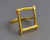 Square Statement Gold Ring Organic Sculptural Sterling Silver Gold Plated Simple Modern Minimal Ring Made to Order Precious Gift for Her