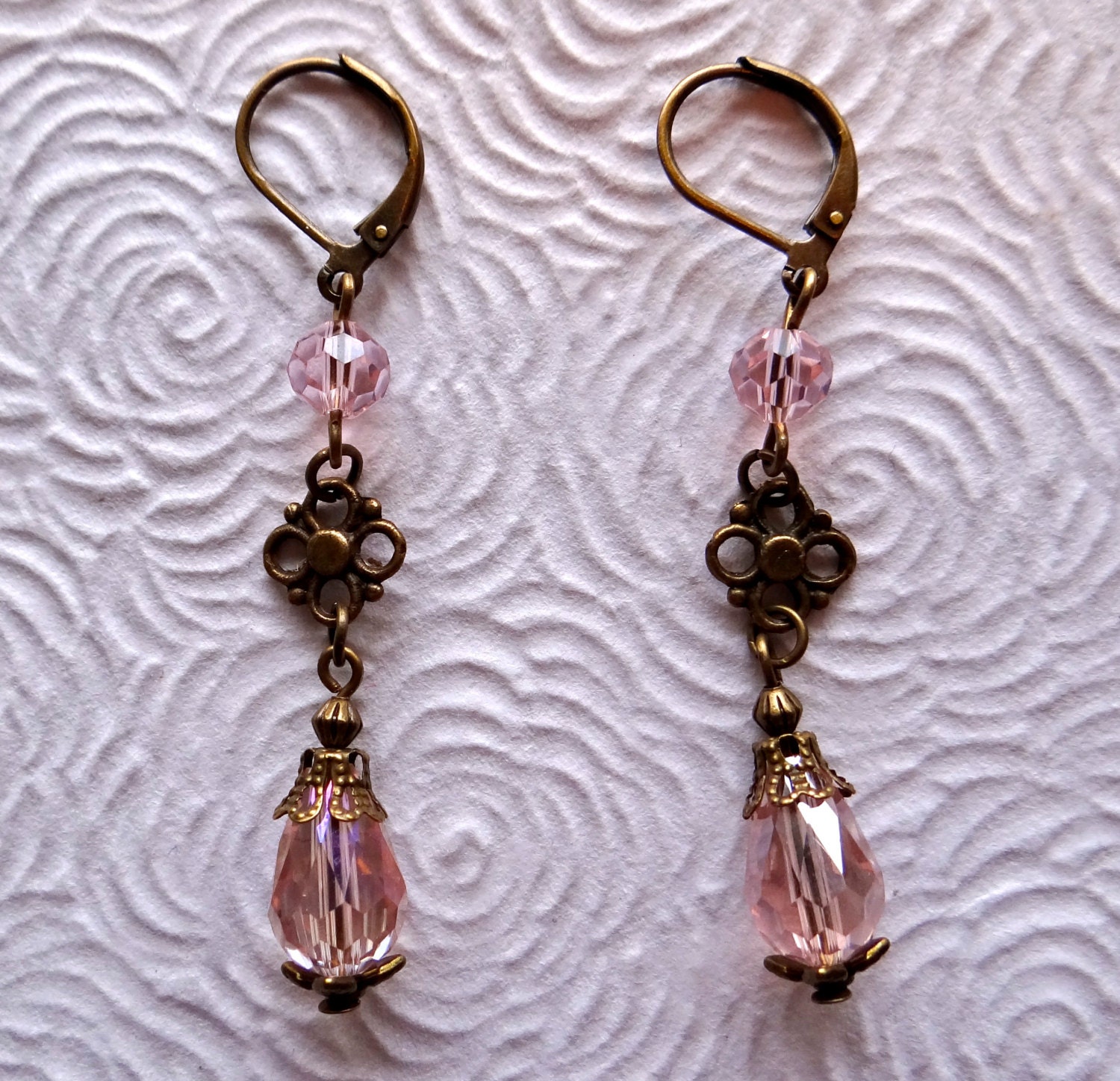 Antique Style Pink Crystal Earrings