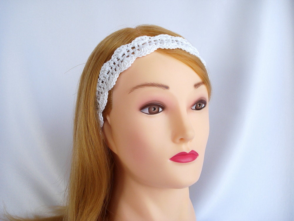 White crochet headband Cotton weddings hair band Summer head band Bohemian hand crochet lace hairband Bridal womens girls accessory