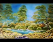 Original painting  Landscape in handmade oil on a canvas with  a palette knife."Summer  green Mirage".