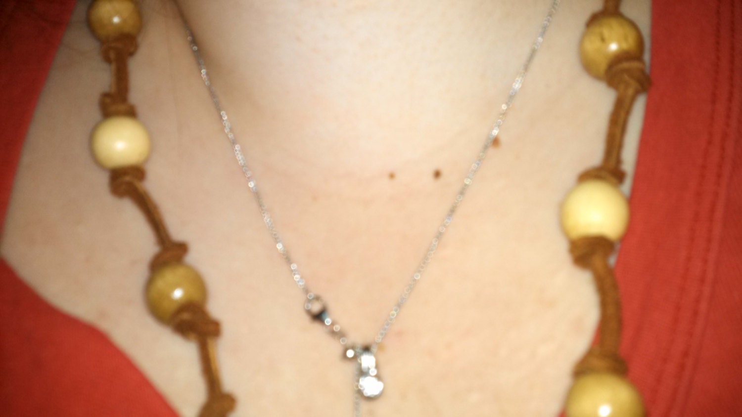 hand knotted warm brown suede leather cord wood beads necklace