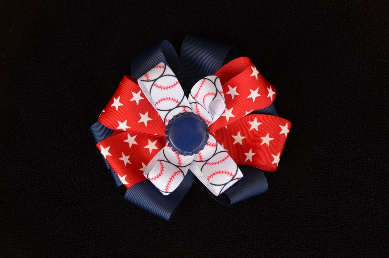 Navy, Red and White Baseball Hair Bow