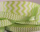 Combo Pack 1" & 3/8" - 2 yards of each - Light Green Chevron Grosgrain Ribbon Il_170x135