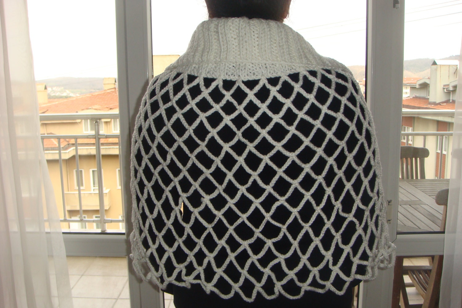 handmade cozy, light, soft and warm knitted wool shawl, wrap and stole