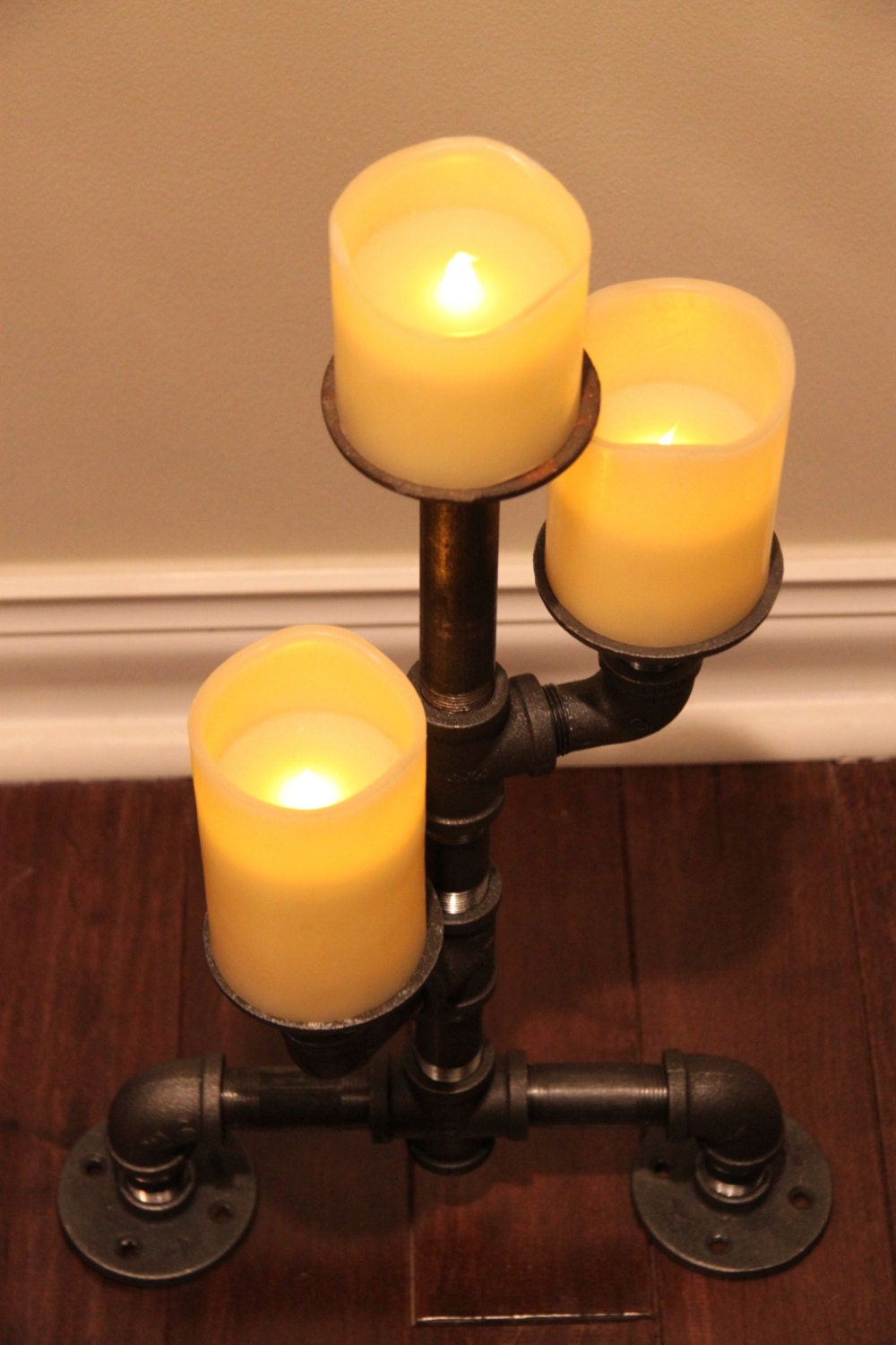 Industrial pipe candle holder 3 tier offset by DutchMommaDesigns