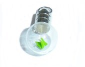 Miniature Green Origami Crane Pendant - Round Glass Vial