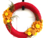 Felt and Yarn Wreath: 14inch "Mustard, Ruby, and Fern " and FREE Micro Wreath