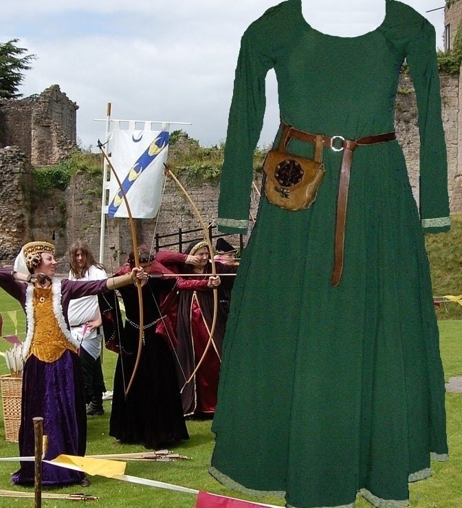 Medieval Gown SCA Garb Renaissance Costume Forest Hunter Green Cotehardie 1pc LXL