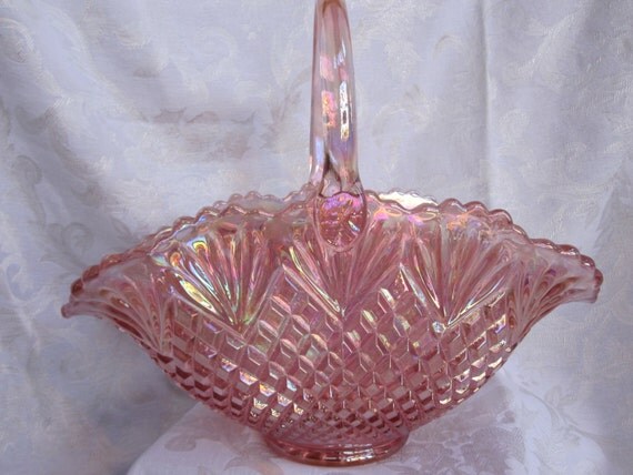 LE Smith Banana Basket Pink Carnival Glass by Joyfullvintage