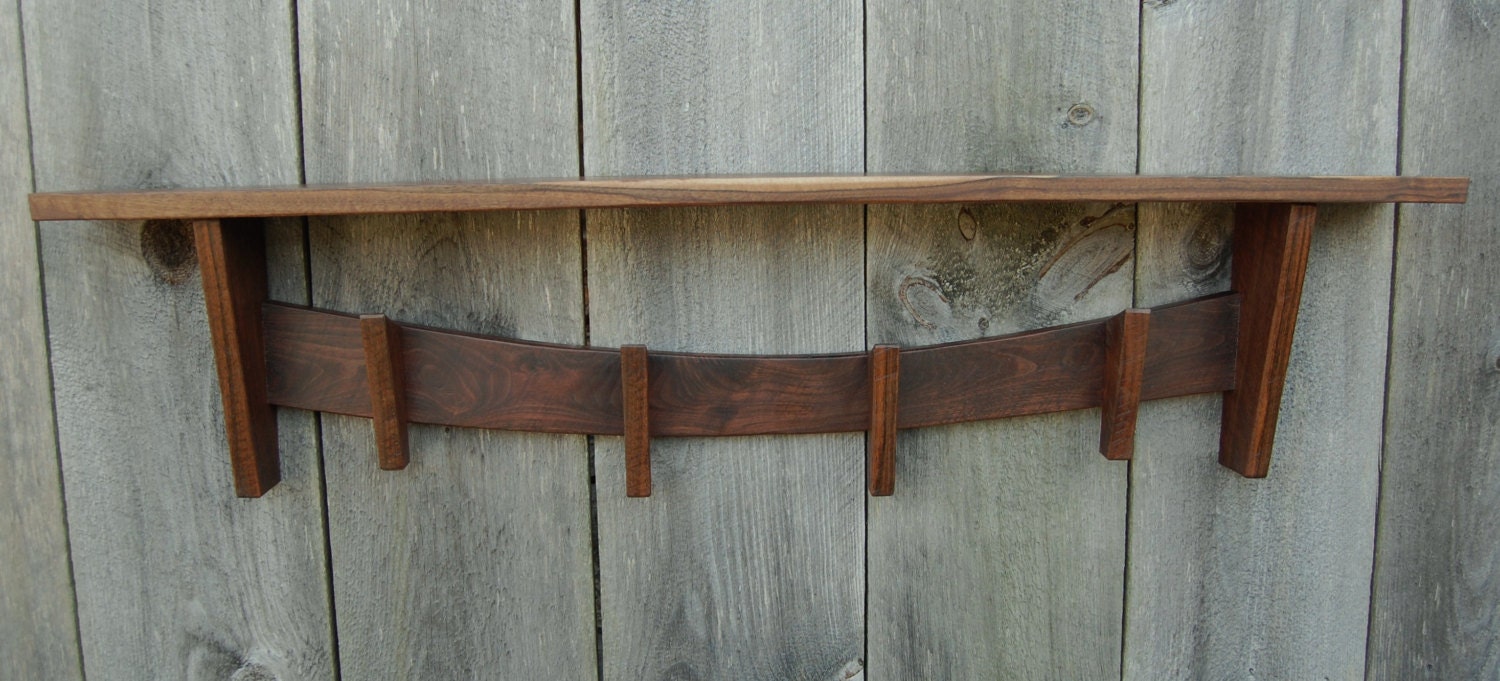 Walnut Coat Rack With Shelf, Rustic, Reclaimed, Rough, Timber Frame, Cabin