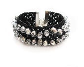 Black Crystal Crochet Bracelet, Sparkly, crochet bracelet, black bracelet,  Crystal  bracelet, Adjustable length - selenayselenay