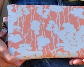 Linen Clutch / Purse / Handbag / Wristlet in Coral and White