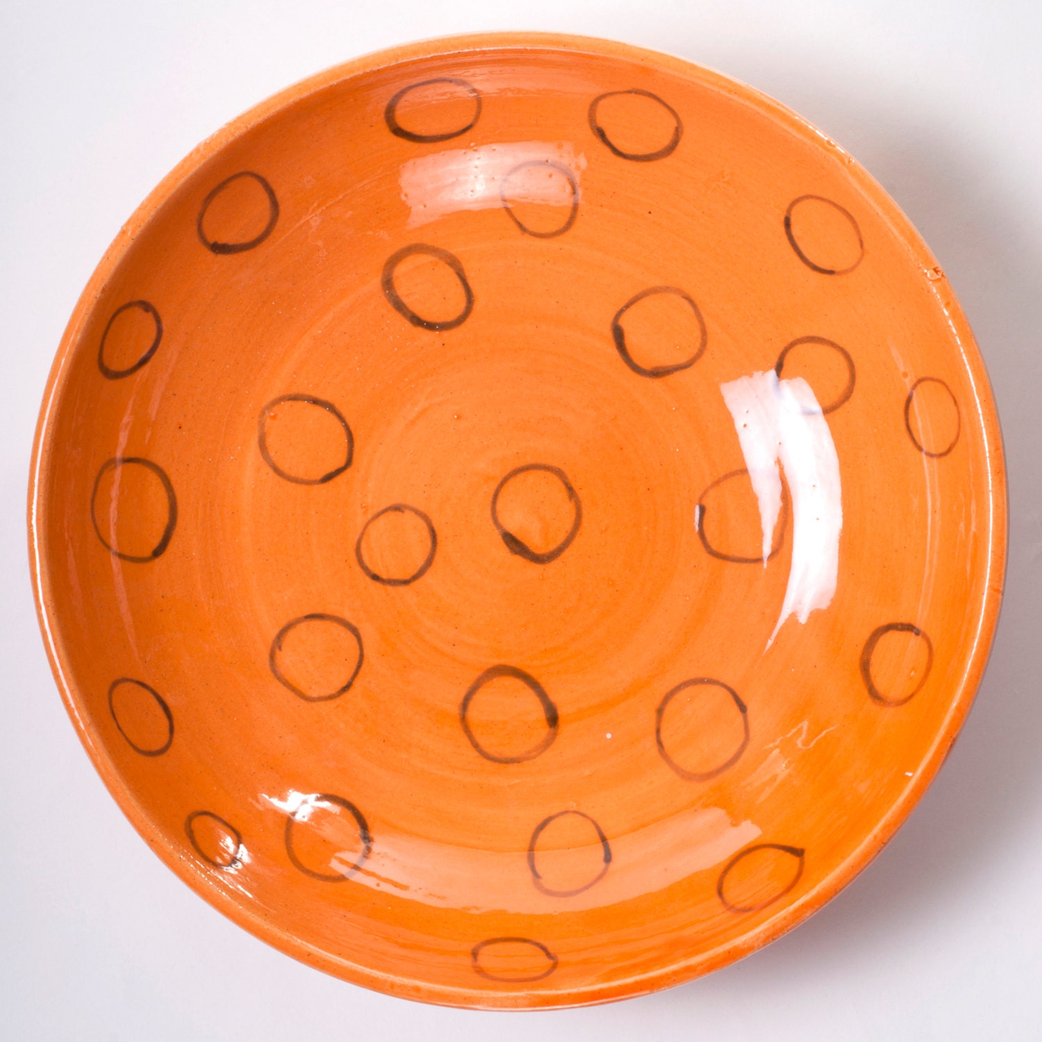 Orange Plate -  Gray Hand Painted Circles - With 3 Little Legs - LEGS23 - Handmade Wheel-Thrown Ceramic Pottery