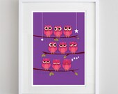 5 x 7 Owls Sleepy & Cute Art Illustration Print