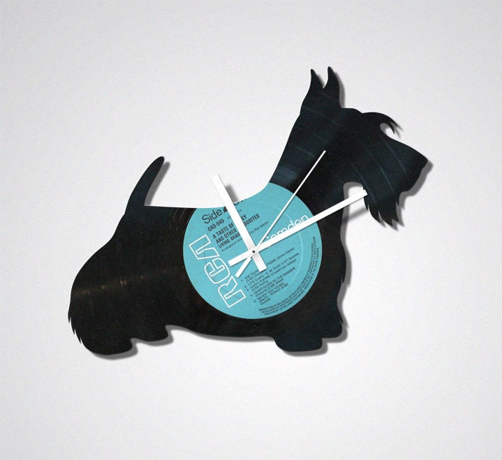 Handmade Recycled Retro Record Clock - Scottish Terrier