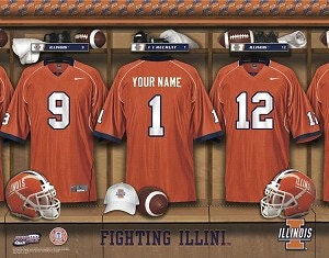 Personalized Illinois Fighting Illini Football Locker Room Framed Print - Custom Sports Print - NCAA-LRP