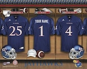 Personalized Kansas Jayhawks Football Locker Room Framed Print - Custom Sports Print - NCAA-LRP