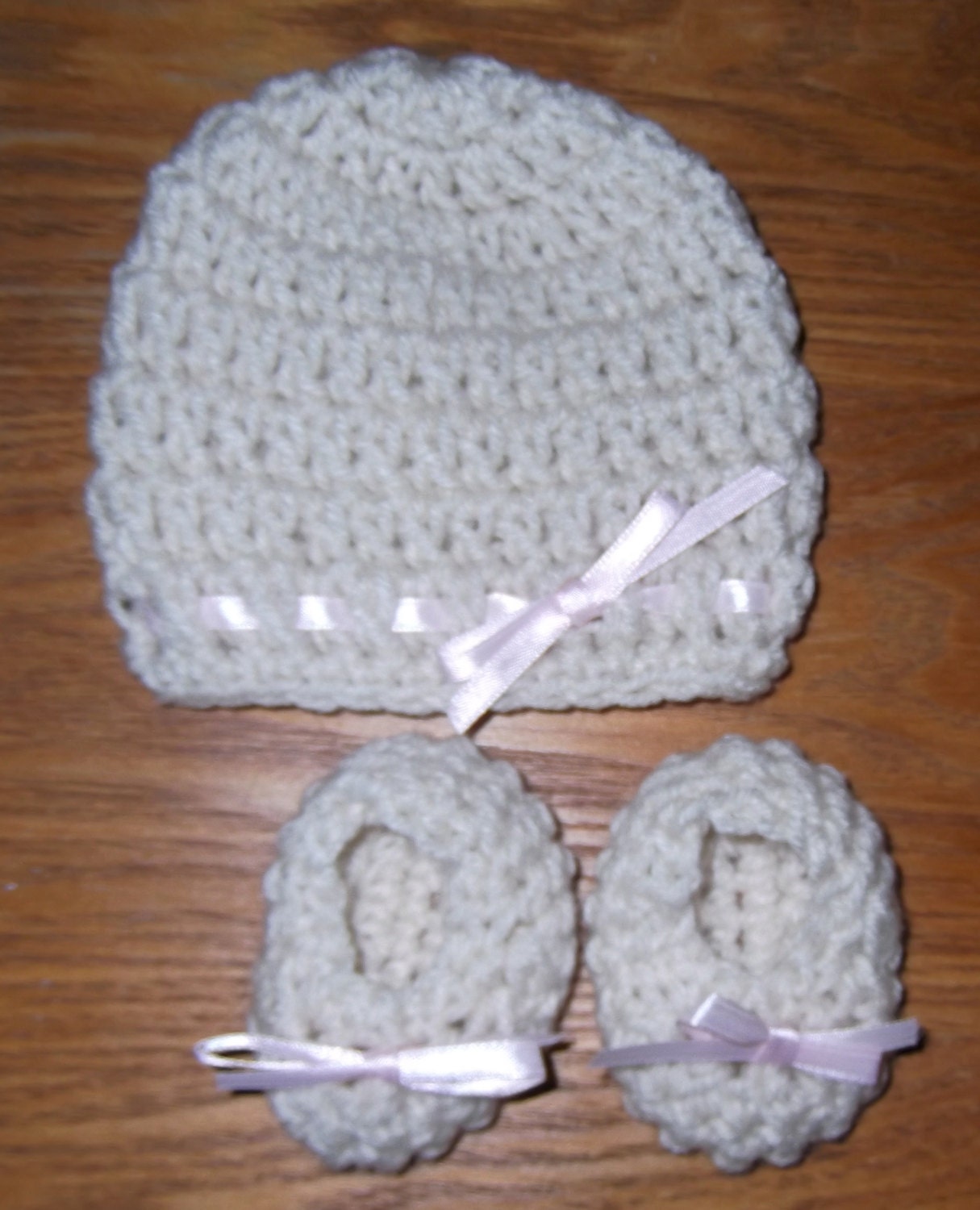 Beanie and Booties w/ Ribbon Accents